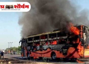चालत्या बसला भीषण आग – २० प्रवाशांचा मृत्यू, १६ जखमी